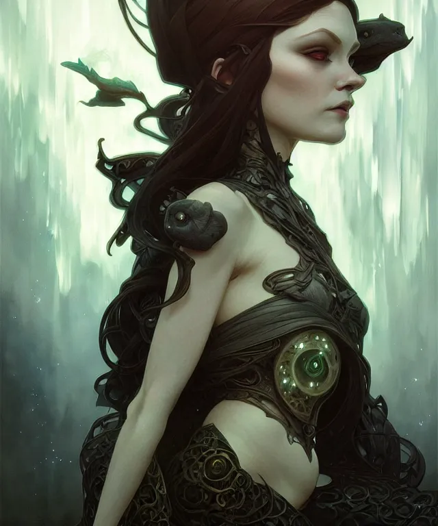 Image similar to cottagecore Midna Twili portrait, dark surrealism , fantasy, intricate, elegant, highly detailed, digital painting, artstation, concept art, smooth, sharp focus, illustration, art by artgerm and greg rutkowski and alphonse mucha