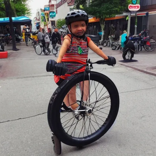 Prompt: bike with wheels made from donuts