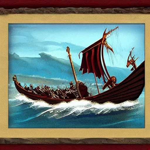 Prompt: viking longship in the sea, norse, history, wood