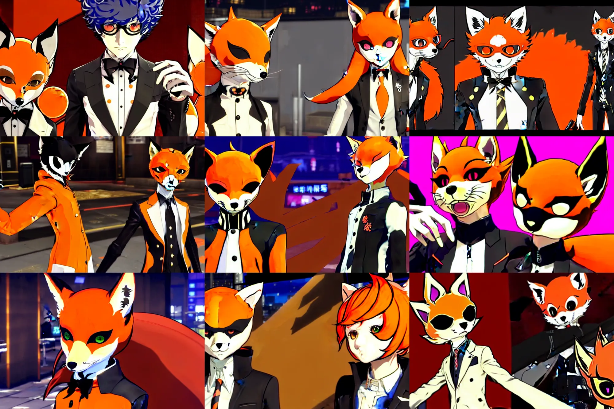 Image similar to in the persona 5 : royal ( by atlus ) video game casino level, a furry male sand - colored tan fox fursona ( has orange hair ), persona 5 phantom thief style