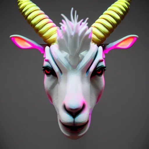 Prompt: synthwave goat face, detailed face, sharp focus, synthwave art, aesthetic, octane render