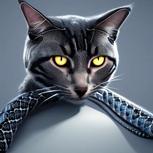 Image similar to a fusion of a cat and a snake, hyperdetailed, artstation, cgsociety, 8 k