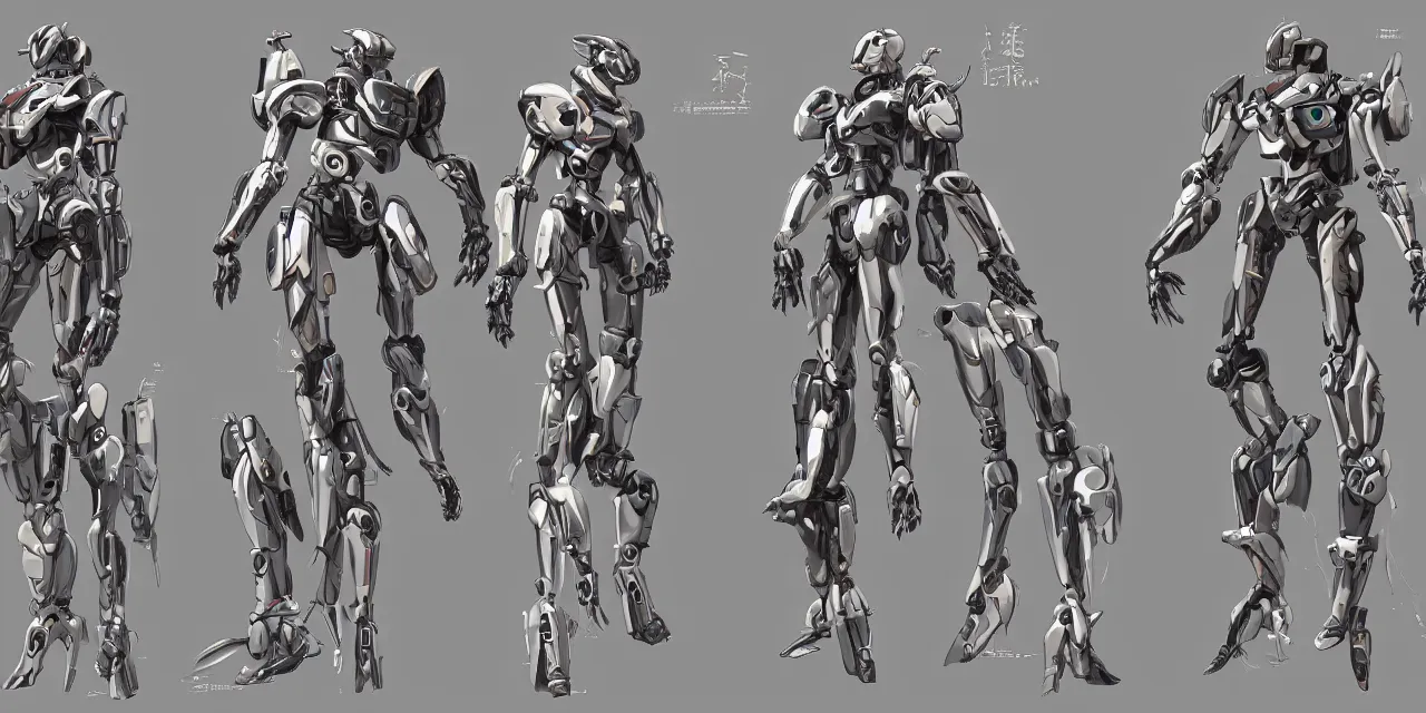 Image similar to Mecha Suit, costume, sci fi characters, anime, game, character concept, characters reference sheet, high quality, ultra detailed, full body, trending on ArtStation, digital art, concept art