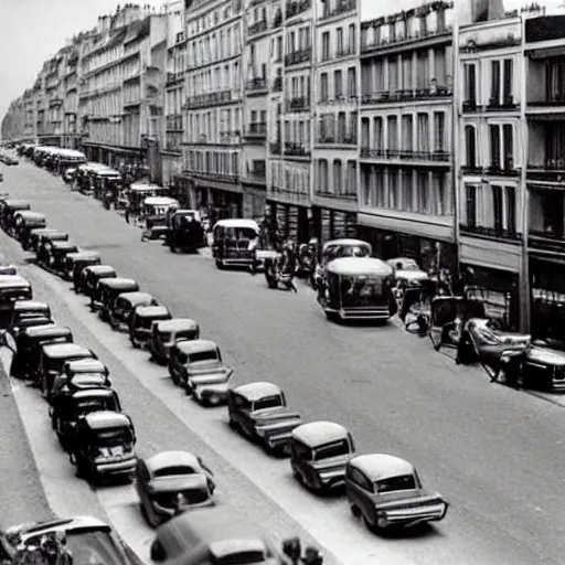 Prompt: une rue de paris vide avec des voitures garees en 1 9 6 5