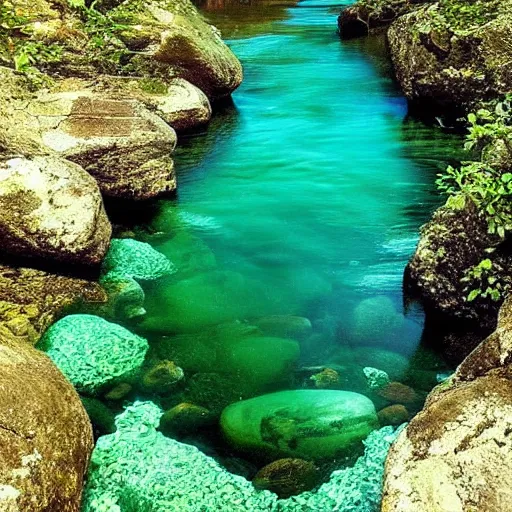 Prompt: “a river with clear water, oval stones, clean, pristine, clarity, realistic”