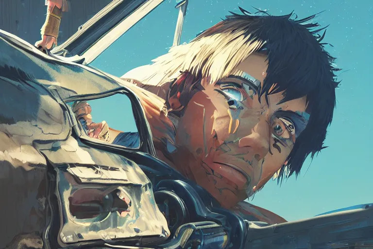 Prompt: digital illustration of mad max's yugo by makoto shinkai, ilya kuvshinov, lois van baarle, rossdraws, basquiat