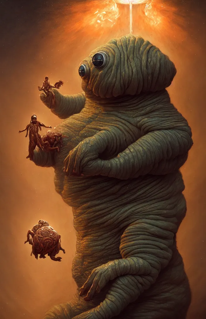 Prompt: a portrait of a tardigrade standing with the gods of the tardigrades, by karol bak, james jean, tom bagshaw, rococo, sharp focus, trending on artstation, cinematic lighting, hyper realism, octane render, 8 k, hyper detailed, vivid, ultra detailed, highly detailed