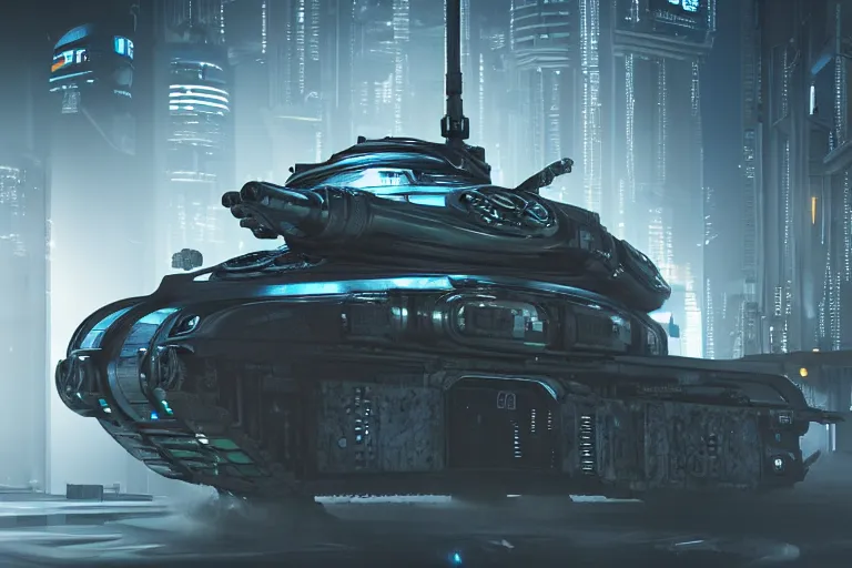 Image similar to cyberpunk alien concept inspired tank, futuristic look, highly detailed body, very powerful, photorealistic camera shot, bright studio setting, studio lighting, crisp quality and light reflections, unreal engine 5 quality render