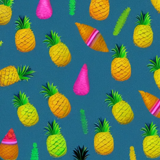 Image similar to a photo of a rainbow colored pineapple