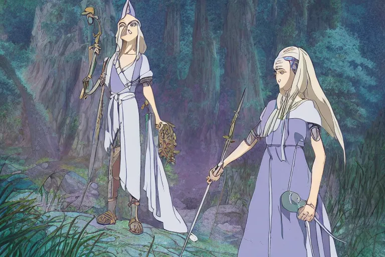 Image similar to tonemapped elven priestess by studio ghibli, highly detailed,