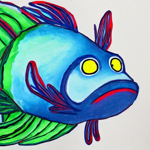 Prompt: scary fish, gouache