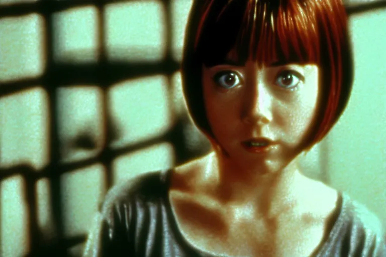 Image similar to cute young alyson hannigan with short hairs in japanese horror movie