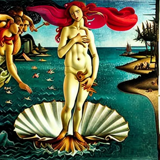 Prompt: the The Birth of Venus by Sandro Botticelli featuring Deadpool