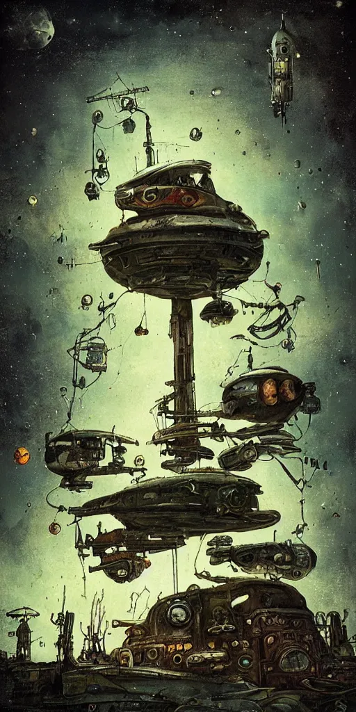 Image similar to a spaceship junkyard scene by alexander jansson
