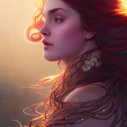 Prompt: girl with super long hair, hair becoming bright stars, intricate, highly detailed, digital painting, artstation, concept art, smooth, sharp focus, illustration, unreal engine 5, 8 k, art by artgerm and greg rutkowski and alphonse mucha
