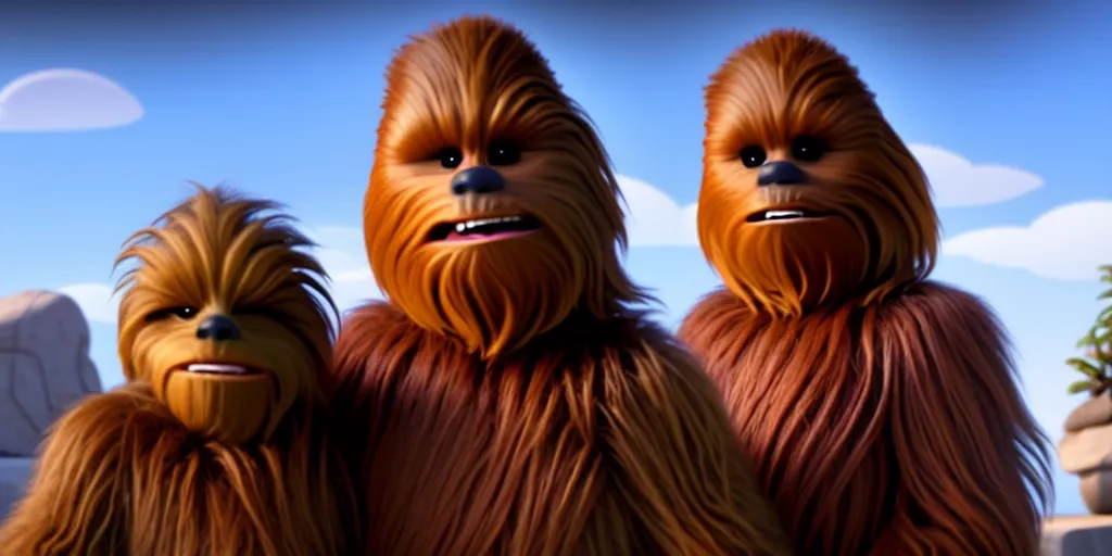 Prompt: a wholesome animation key shot of a chewbacca pixar and disney animation sharp render 3 d animated, cinematic lighting