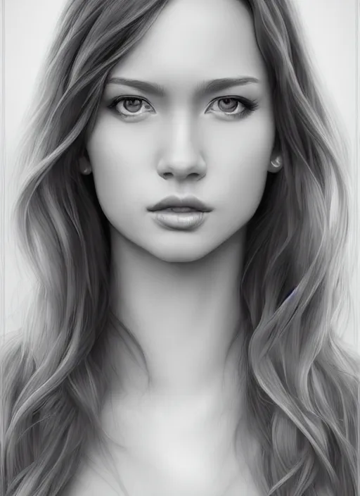 Prompt: full body portrait of a beautiful young woman, photorealistic, hair down to waist, sharp focus, in the style of Kevin Kostic, Stephen Lau and artgerm, hyper sharp focus, 8k highly detailed