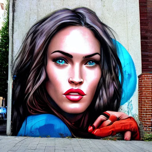 Image similar to Street-art portrait of Megan Fox in style of Etam Cru