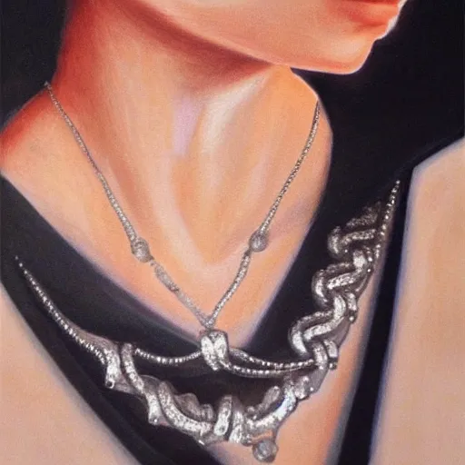 Prompt: necklace helen of troy on a young beautiful woman neck, hyper realistic,