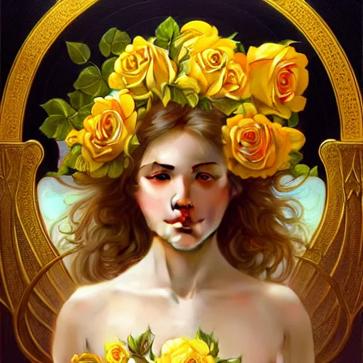 Prompt: perfectly detailed goddess princess of yellow roses!! blessed by nature with ever - increasing physical mental perfection, symmetrical! intricate, highly detailed, biblical divine holy perfection!! digital painting, artstation, concept art, smooth, sharp focus, illustration, art by artgerm and greg rutkowski and alphonse mucha
