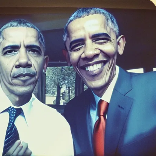 Image similar to Walter White and Barack Obama selfie, polaroid