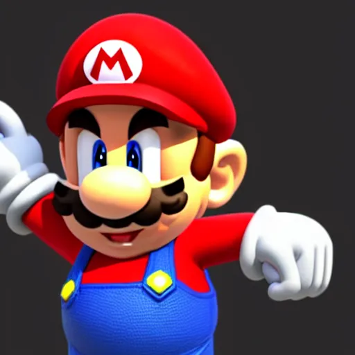 Image similar to a 3 d render of mario with sonic's hair