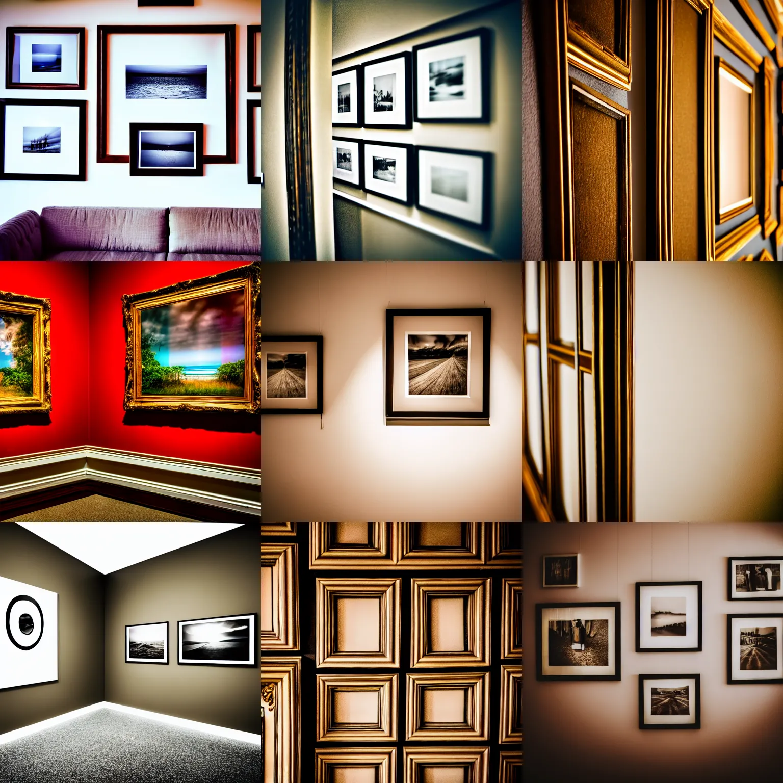 Prompt: a close up photo of a [ gallery room ], professional photography