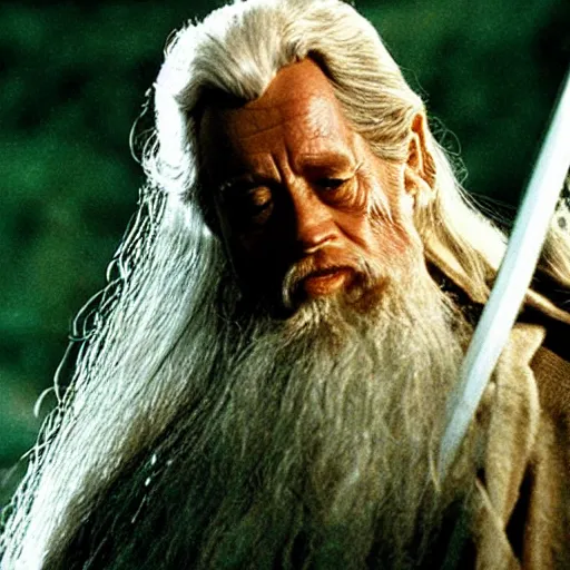 Image similar to A Still of Patrick McGoohan as Gandalf in The Lord of the Rings (2001), full-figure