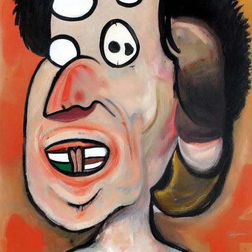 Prompt: A painting of a drug addict taking ecstacy by George Condo