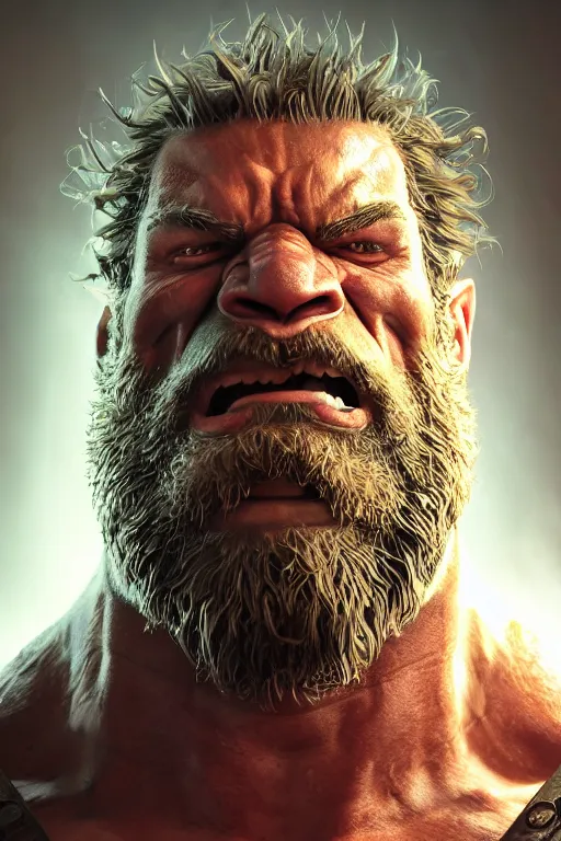 Prompt: studio portrait of hulking herculean ogre jesus christ, ultrafine hyperrealistic face illustration by kim jung gi, irakli nadar, intricate linework, sharp focus, bright colors, matte, octopath traveler, final fantasy, unreal engine highly rendered, global illumination, radiant light, intricate environment