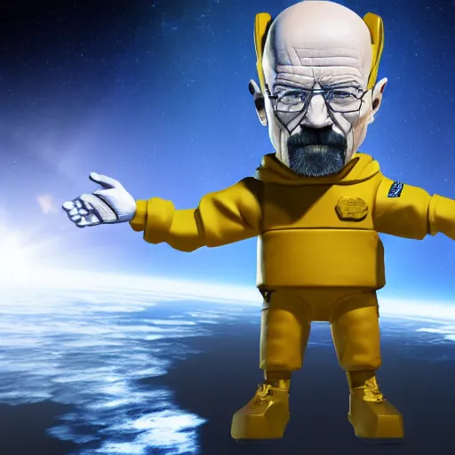 Prompt: 3 d render of walter white in space with nothing but shorts, 4 k image, space themed