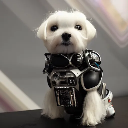 Prompt: a cyberpunk maltese dog