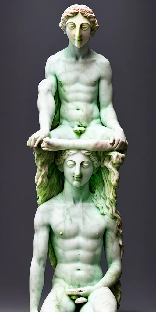 Image similar to marble statue of the god of psychedelics, faceless figure