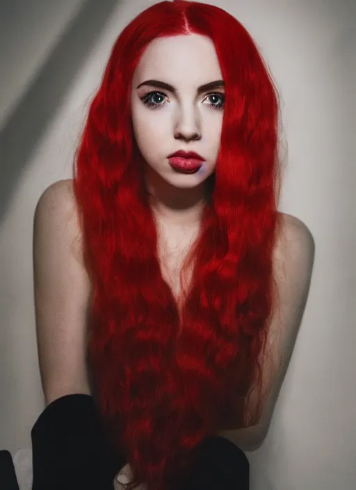 Prompt: ava max bright red hair photographed by charlotte rutherford, canon, highly realistic. high resolution. highly detailed. dramatic. 8 k. 4 k.