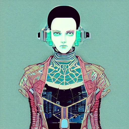 Prompt: a cyberpunk mannequin by victo ngai and jakub rebelka and conrad roset, trending on artstation