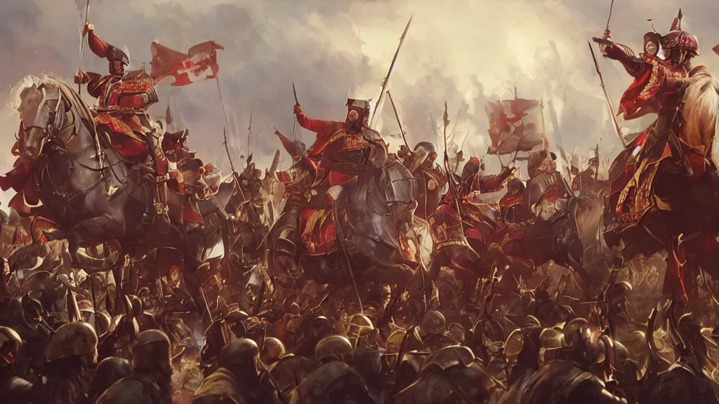 Prompt: william the conqueror and his army arrive at mcdonalds, painting by yuumei, bayard wu, wlop, tim white, ross tran, 4 k