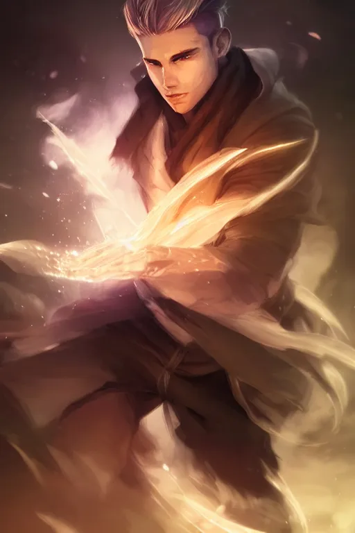 Prompt: a human elemental sorcerer, blurred environment background, epic magic effects, white skin, medium portrait, male, sharp focus, digital art, concept art, post processed, dynamic lighting, by emylie boivin and rossdraws
