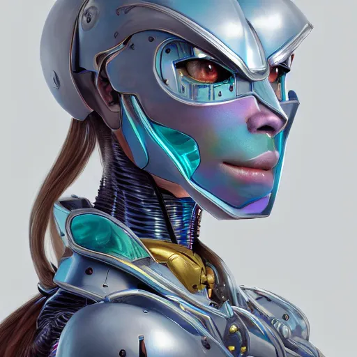 Image similar to studio portrait of lawful good colorful female holy mecha paladin absurdly beautiful, elegant, young sensual graceful woman, ultrafine hyperrealistic detailed face illustration by kim jung gi, irakli nadar, intricate linework, sharp focus, bright colors, matte, octopath traveler, final fantasy, unreal engine highly rendered, global illumination, radiant light, intricate environment