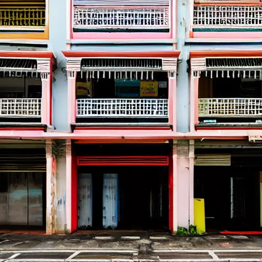 Prompt: a row of shophouses in singapore, art by laurie greasley