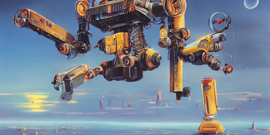 Image similar to a beautiful painting of robot by angus mckie, trending on artstation