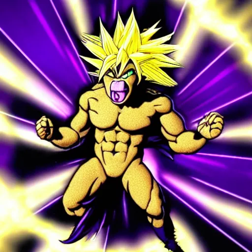 Image similar to a super sayan gorilla collects metallic purple rings