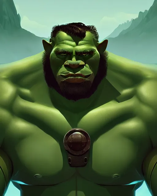 Image similar to « a portrait of a muscular green orc, a character portrait by paul kelpe, reddit contest winner, sots art, ilya kuvshinov, 2 d game art, parallax »