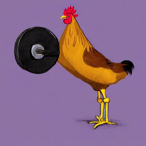 Image similar to a chicken lifting weights