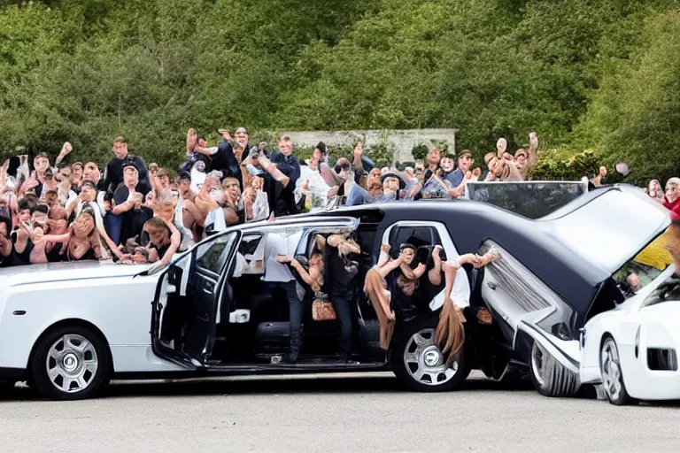 Image similar to Group of teenagers push Rolls-Royce into lake