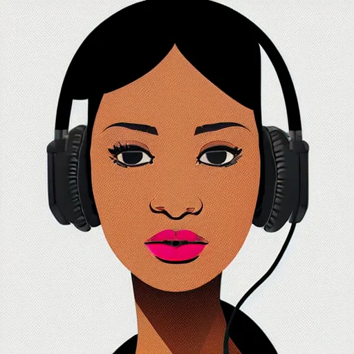 Image similar to a beautiful portrait illustration of a woman in with headphones by jason brooks, hed kandi, adobe illustrator