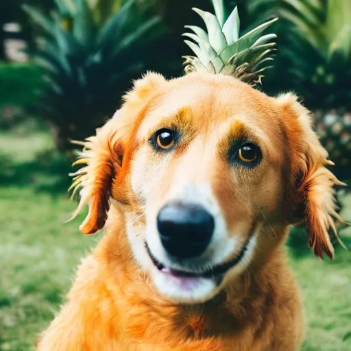 Image similar to a hybrid of a dog and a pineapple but mostly pineapple, 8 k, 4 k, professional photography, award winning photo