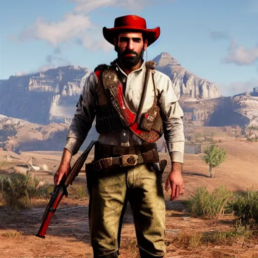 Image similar to concept art of a Kurdish peshmerga soldier in Red Dead Redemption 2, in Kurdistan, incredibly detailed, extremely high resolution, stunning