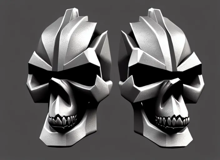 Image similar to jagged damaged brushed metal skull faceplate, stylized stl, 3 d render, activision blizzard style, hearthstone style, darksiders art style