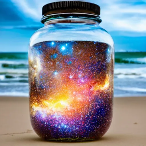Image similar to galaxies contained in a jar on the beach