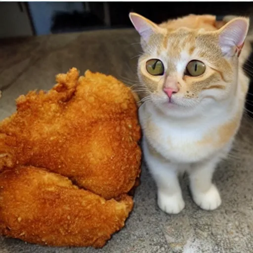 Image similar to a cat made from deep fried chicken